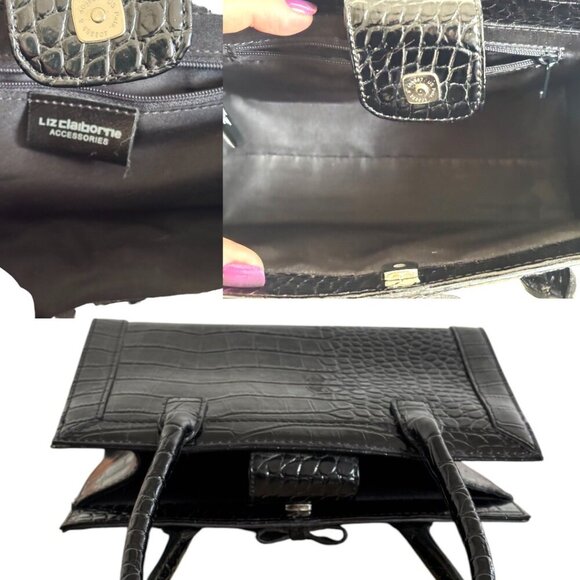 2000'S VINTAGE BLACK CROC PRINT MINI HANDBAG LIZ CLAIBORNE PURSE EUC - Picture 5 of 6